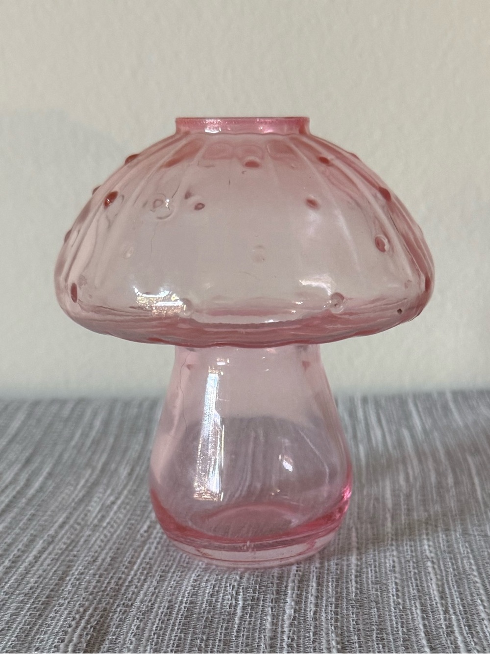 Pink Glass Mushroom Vase Figurine